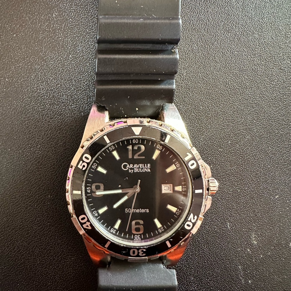 Black Caravelle Dive Watch with Rotating Bezel